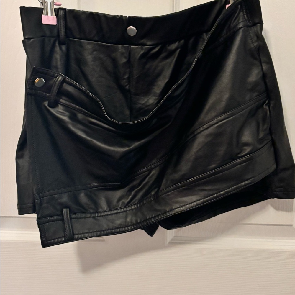 Black Faux Leather Women's Shorts